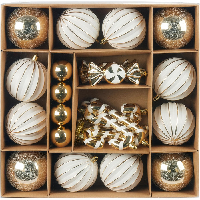 Набір різдвяних кульок 33 предметів золотисто-білі BRUBAKER