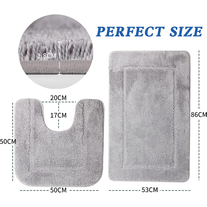 Набір з 2 килимків для ванної SOANNY, нековзний килимок для ванної з мікрофібри високої щільності, килимок для ванної 53x86 см та