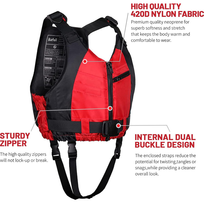 Рятувальний жилет Zeraty для дорослих, плавальний жилет, плавальна куртка для риболовлі, вітрильного спорту, серфінгу, катання на човні, каякінгу для водних видів спорту, XL/XXL, червоний