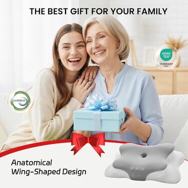 Подушка для шиї - ортопедична подушка з піни з ефектом пам&39яті для підтримки шиї від болю в шиї, ергономічна подушка-метелик для сну на боці, спині та животі, світло-сірий - білий