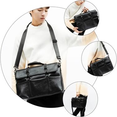 Шматок PU шкіряний портфель для чоловіків середнього розміру чорний діловий ноутбук сумка через плече для роботи школи і подорожей