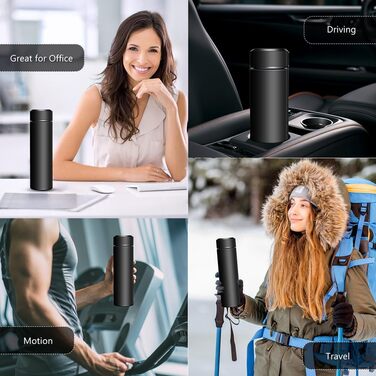 Термос-пляшка з вакуумною ізоляцією об&39ємом 0,5 л, пляшка для води з нержавіючої сталі 304/316, сенсорний світлодіодний дисплей температури, герметична, без BPA, для дому, офісу, подорожей, спорту, чорна термопляшка 500 мл