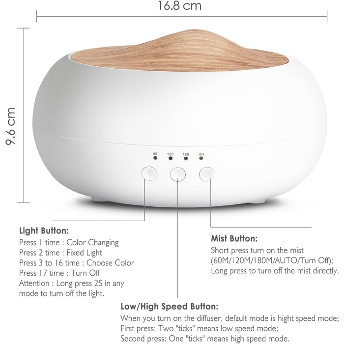 Аромадифузор SALKING, 250 мл ультразвуковий масляний ароматерапевтичний дифузор для ефірних олій, електрична ароматична лампа зволожувача повітря, 7-кольоровий білий дифузор з деревним зерном для домашнього офісу або йоги