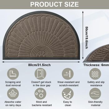 Напівкруглий килимок для дверей 50x80 см, нековзкий, для використання всередині/зовні, миється, стійкий до атмосферних впливів, брудозатримуючий килимок (коричневий)
