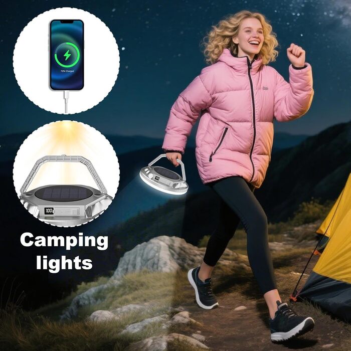 Ліхтар для кемпінгу, ліхтар для виживання на сонячній енергії, 1600 люмен, водонепроникний світлодіодний ліхтар, для використання на вулиці, у саду, на подвір&39ї, на патіо, на балконі, для походів, для бекпекінгу, сріблястий