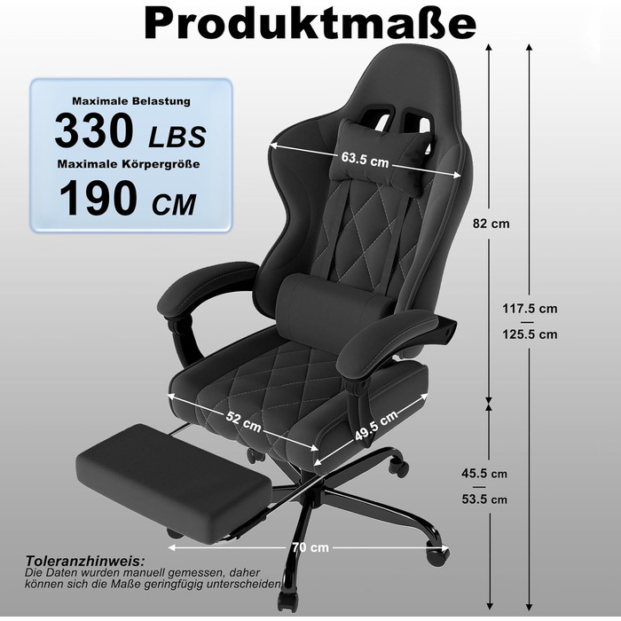 Тканинне ігрове крісло з масажною поперековою опорою, дихаюче офісне крісло ергономічне зі зручною пружинною подушкою та підставкою для ніг, ігрове крісло з підголівником та широким сидінням, темно-сірий/чорний