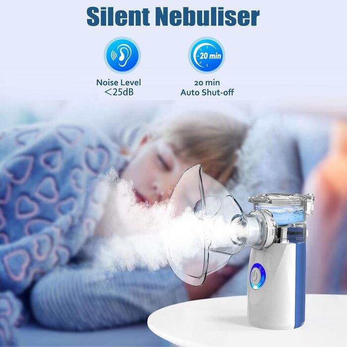 Інгалятор для дітей та дорослих - небулайзер небулайзер дитячий, ультразвуковий інгалятор від застуди, інгалятор з мундштуком та 2-ма масками (синій) Один розмір Синій