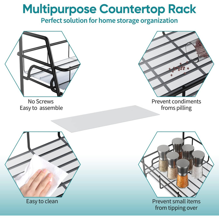 Рівневий стоячий органайзер для спецій, металева підставка для спецій, кухонна стійка, тримач для спецій, для кухонної шафи, ванної кімнати, чорний, 2-
