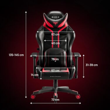 Геймерське крісло Diablo X-Ray, офісне крісло, геймерське крісло, письмове крісло, 4D підлокітники, ергономічний дизайн, штучна шкіра, перфороване, функція гойдання, чорно-червоне, розмір King (XL)