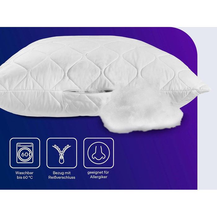 Набір з 2 подушок з м&39яким чохлом з мікрофібри, сертифікована подушка ko-Tex із блискавкою, 80x80 см, виготовлена за німецькими стандартами якості, 2 шт. 80 x 80