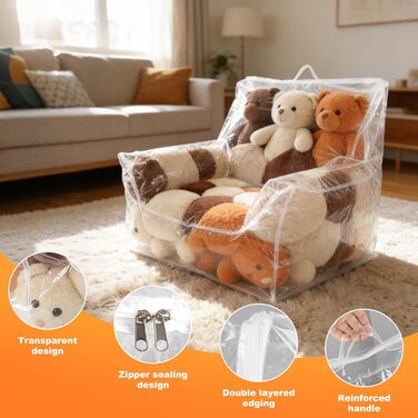 Дитяче плюшеве крісло для зберігання іграшок, дитяче крісло для малюків, прозоре м&39яке крісло-мішок з м&39якою іграшкою, чохол для крісла-мішка з ПВХ, крісло-мішок для дитячої кімнати, вітальні, ігрової кімнати, класу