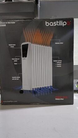 Масляний радіатор - Потужність 2500 Вт - Сенсорний світлодіодний екран - 3 рівні потужності - Ефект димоходу - 11 елементів, білий, 2-2500 -