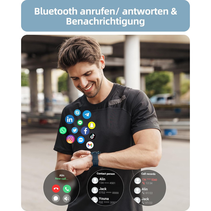 Чоловічий круглий смарт-годинник Parsonver з функцією телефону, фітнес-годинник для чоловіків та жінок зі 100 спортивними режимами, серцевим ритмом, монітором сну, крокоміром, водонепроникним IP68, смарт-годинник, жіночий годинник, синій, SPROD1