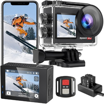 Підводна камера 40M Водонепроникний Ultra HD сенсорний екран Actioncam 170 Надширококутний, стабілізація EIS, 5-кратне збільшення, 2.4G пульт дистанційного керування та 2 батареї 1350mAh, 4K60FPS 40MP WiFi