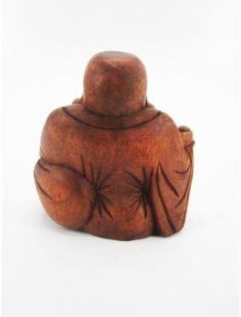 Різьблений коричневий масив дерева Балі HB, 12cm Happy Buddha Sitting Wood