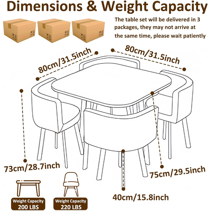 Обідній комплект із 4 стільцями, маленький круглий обідній стіл 90 см, для 4-6 осіб, для їдальні, кухні, вітальні, сучасні кухонні стільці (80 см сірого кольору)