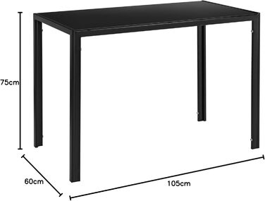 Обідній стіл 105x60x75см, скляна стільниця, чорний