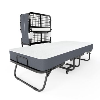 Розкладне ліжко (вкл. матрац з піни з ефектом пам&39яті товщиною 13 см), Розкладне гостьове ліжко, Для дорослих 90 x 200 см, Металевий розкладний каркас, Посилена металева сітка, Вантажопідйомність 250 кг 90X200 см