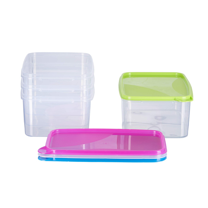 Контейнери для заморожування MiraHome 4 x 2,5 л прямокутні, різнокольорові Герметичні контейнери для зберігання з кришками Прозорі контейнери для зберігання продуктів з кришками Кухонні контейнери для зберігання для приготування та організації їжі Австрій