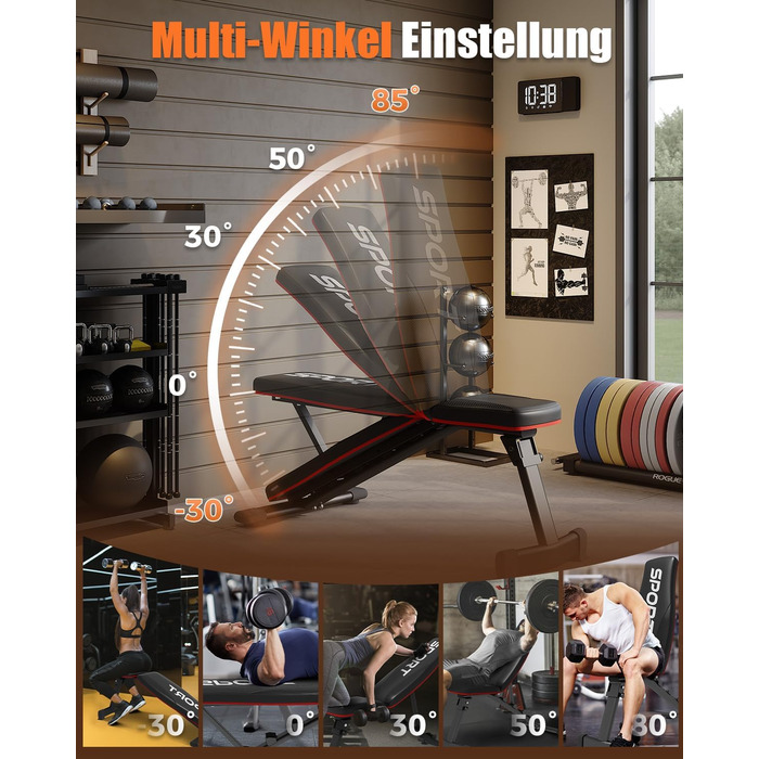 Складана та регульована силова лава, багатофункціональна силова лава для домашнього фітнесу, похила лава з 5-позиційним регулюванням, вантажопідйомність 300 кг