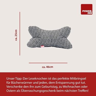 Велика подушка для читання, приблизно 44x23 см Подушка для шиї, яку можна використовувати як підставку для книги та як подушку для читання Можна прати при 60C, виготовлена з високоякісної дизайнерської тканини з принтом, 100 бавовна (бавовна, сіро-білий к