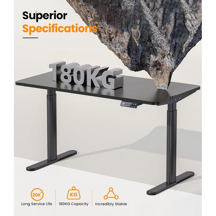 Каркас столу MAIDeSITe EL2 Pro Art з регулюванням висоти, овальна конструкція ніжок, електрично регульований по висоті каркас столу, подвійний двигун, вантажопідйомність 180 кг з 4 налаштуваннями пам&39яті та функцією захисту від зіткнень, чорний