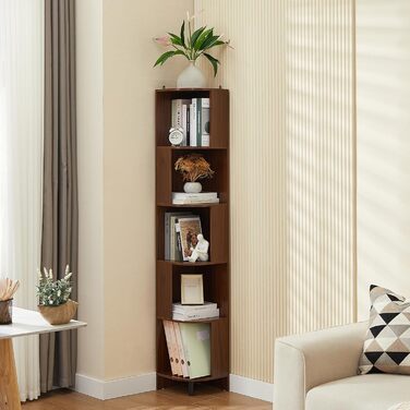 Вінтажна книжкова полиця, книжкова полиця, окремостояча книжкова полиця з 5 полицями, книжкова шафа, кутова полиця, дерев&39яна книжкова полиця, полиця для вітальні, спальні, домашнього офісу, 28,5x28,5x173 см (Ш)