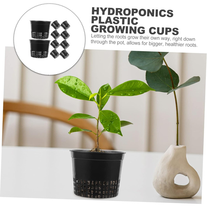 Сітчасті горщики для гідропоніки 13 x 13 x 12 см водна культура посадковий кошик сітчастий горщик пластикові гідропонні горщики садові рослини сітчасті горщики для рослин для вирощування чашка для рослин відро кошик чорний, 10 шт.