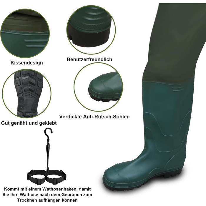 Чоловічі та жіночі водонепроникні рибальські штани Wathos з нейлону 70D, ПВХ та неопрену для риболовлі, фермерських та будівельних робіт, розмір 43, зелені