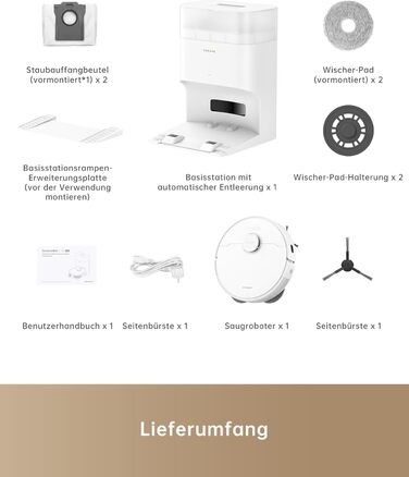 Робот-пилосос з автоматичним вивантаженням пилу, збирає пил до 90 днів, потужність всмоктування 7 000 Па, система миття DuoScrub,