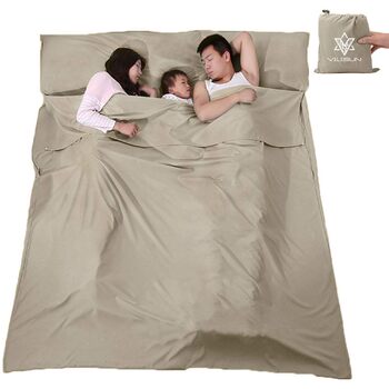 Вкладиш для спального мішка, літній спальний мішок, дорожній спальний мішок, тонкий, легкий та компактний, ідеально підходить для хостелів, гірських хатин, молодіжних хостелів, кемпінгу, активного відпочинку тощо, коричневий, розмір L (210*180 см)