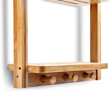 Поличка для ванної кімнати, 3 полиці, 3 гачки, бамбук, В х Ш х Г приблизно 70 х 28,5 х 10 см, для підвішування, поличка для ванної