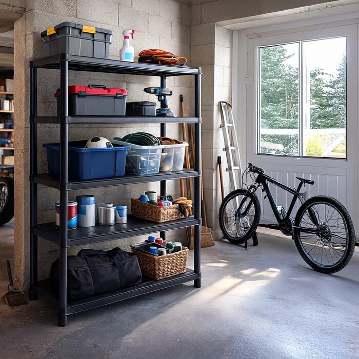 Пластиковий стелаж Ondis24 антрацитового кольору, 120 x 40 x 180 см міцний стелаж без болтів з 5 полицями, 60 кг на полицю полиця для зберігання, полиця для підвалу, полиця для майстерні, полиця для зберігання в гаражі та коморі
