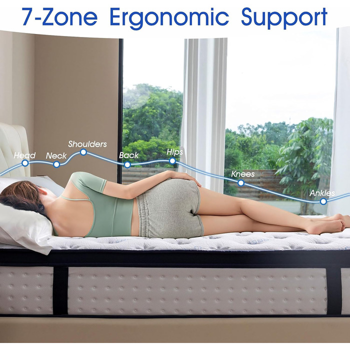 Матрац H4, гібридний матрац з пружинним ядром у формі кишенькової тканини та 7-зонною підтримкою, піна з ефектом пам&39яті ергономічний комфорт та ізоляція рухів, сертифікований Oeko-TEX та CertiPUR-US, 160x200x22 см