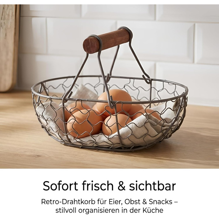Дротяний кошик для яєць Gatuida для колекціонування Ретро металевий кошик для врожаю, дротяний кошик для зберігання, кухонний органайзер для яєць, фруктів, хліба для дому та вечірки