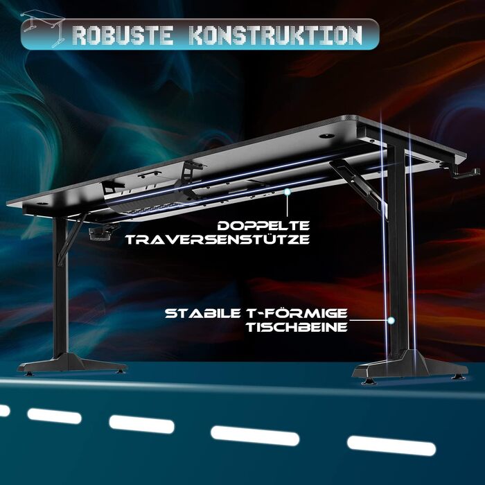 Стіл 140 см Ігровий стіл Геймерський комп'ютерний стіл Ергономічний стіл для ПК з Т-подібною формою для зберігання кабелів, підскл