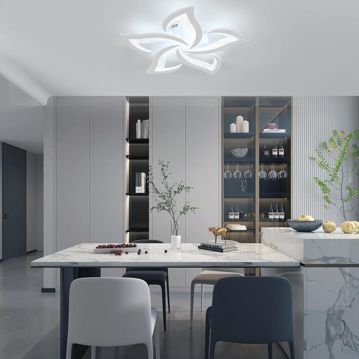 Стельовий світильник Comely LED 60W 6750LM, сучасний дизайн Пелюстка, холодне біле світло 6500K, діаметр 60 см, для вітальні, кухні та спальні