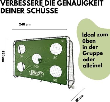 Найкращі спортивні футбольні ворота Дитячі футбольні ворота 240 см x 170 см x 85 см Міцні із зеленою стінкою-мішенню та 5 лунками для стрільби Високоякісні дитячі ворота з сіткою, стінкою-мішенню та кілочками Сірі футбольні ворота