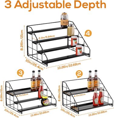 Рівнева підставка для спецій, не потребує свердління, регульована підставка для спецій, сходи для спецій, шафа для спецій, зберігання спецій для кухні, стільниці, комори (чорна, 2 шт.) XXL, 4-