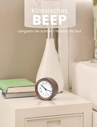 ВищеГодинник будильник аналоговий без цокання, будильник дерев'яний з дрімотою, тумбочка-годинник з нічником, ретро-будильник аналоговий на батарейках (потрібна батарея 1*AA - натуральне дерево світло-коричневого кольору (круглий, коричневий)