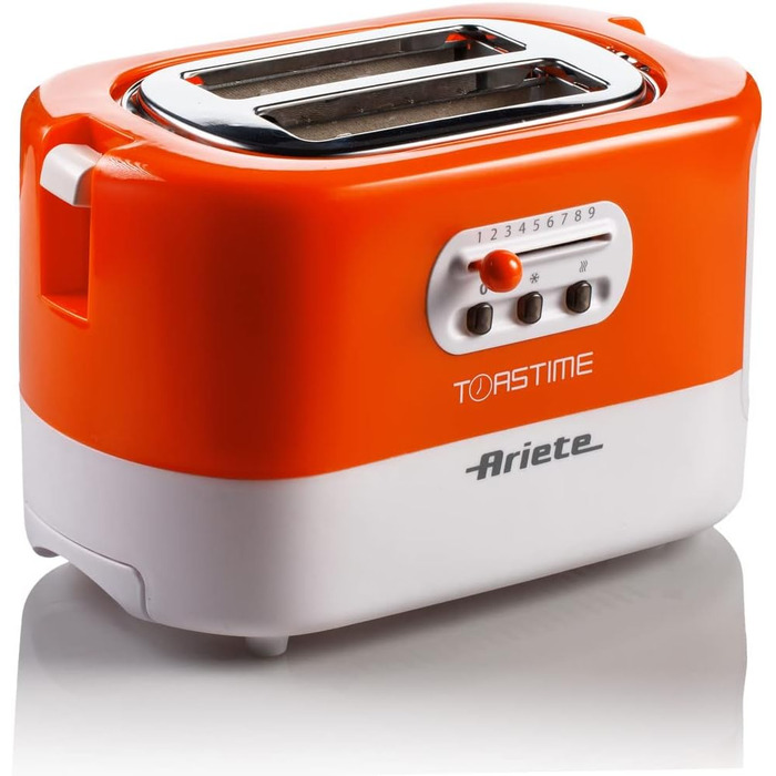 Білий тостер, місткість на 2 скибочки, 9 рівнів підсмажування, 700 Вт, 3 функції, помаранчевий білий / помаранчевий, 159 Toasttime