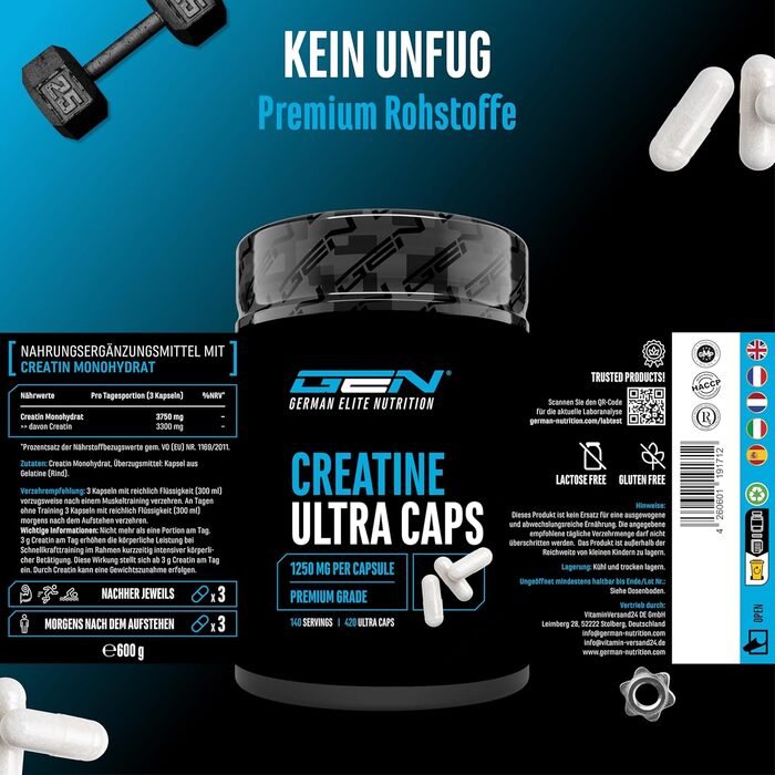 Капсули креатину Creatine Ultra – 420 шт. (1250 мг креатину моногідрату в кожній)