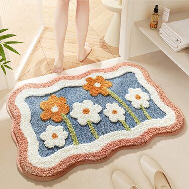 Килимок для ванної кімнати, м&39який абсорбуючий килимок для ванної кімнати, килимок для ванної з мікрофібри та квітковим принтом, протиковзкий килимок для ванної, килимок для душу, килимок для ванної, що прається, 50x80 см (прямокутний)