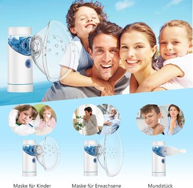 Набір портативних інгаляторів, безшумний інгалятор-небулайзер з мундштуком і маскою, ефективний при респіраторних захворюваннях, заряджається від USB, інгалятор для дітей і дорослих, білий