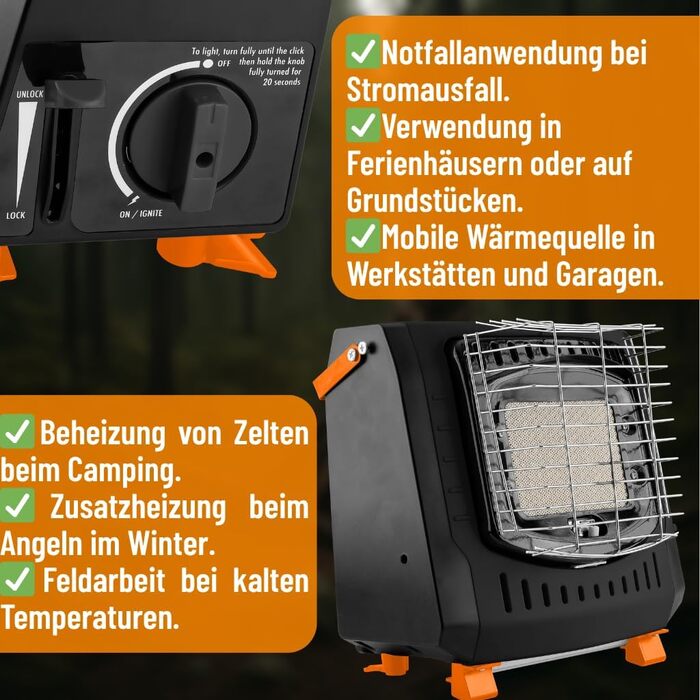 Газовий обігрівач NEO TOOLS 90-133, 2,2 кВт - Портативний газовий обігрівач з п'єзоелектричним запалюванням, захистом від перекидання та ручкою для перенесення, ідеально підходить для кемпінгу, риболовлі та активного відпочинку на свіжому повітрі