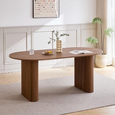 Овальний дерев&39яний обідній стіл, 180 см Сучасний кухонний обідній стіл Великий стіл з МДФ на 6-8 осіб (темно-коричневий)