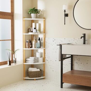 Кутова полиця Ruichang, стояча, 5 ярусів, книжкова полиця, окремостояча полиця, полиця для зберігання, складська полиця для кухні, ванної кімнати, вітальні, офісу, 143,5 x 29 x 29 см, біла