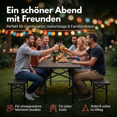 Складаний пивний садовий набір ALBATROS, 3 предмети Міцний розкладний стіл (300 кг) та 2 пивні лавки (500 кг) Комплект пивних столів на 10 осіб Стіл для кемпінгу на вулиці Пивний стіл 182 см Комплект садових меблів