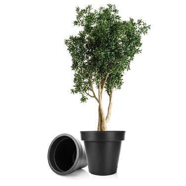 Квітковий горщик BigDean 2 шт. XXL ø60 см, класичний антрацит - з колесами, що обертаються на 360 градусів, дренажний отвір, що герметично закривається - всепогодний пластик - великий горщик, підходить для використання в приміщенні та на вулиці