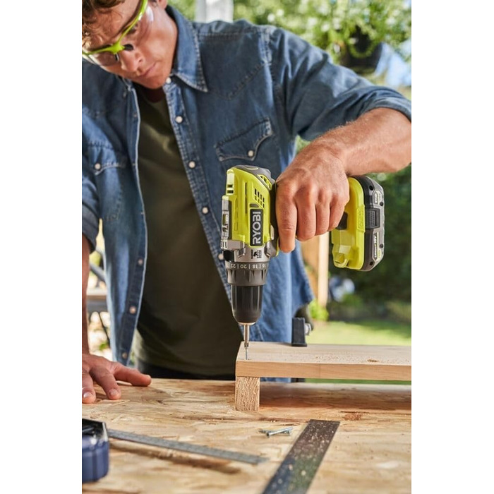 Акумуляторний ударний дриль-шуруповерт RYOBI 18 В ONE R18PD32-1C20G (2-швидкісний редуктор, крутний момент 50 Нм, рівні крутного м